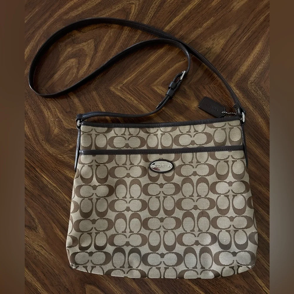 Coach Signature File Crossbody Bag - Brown/Khaki Canvas - Picture 1 of 10